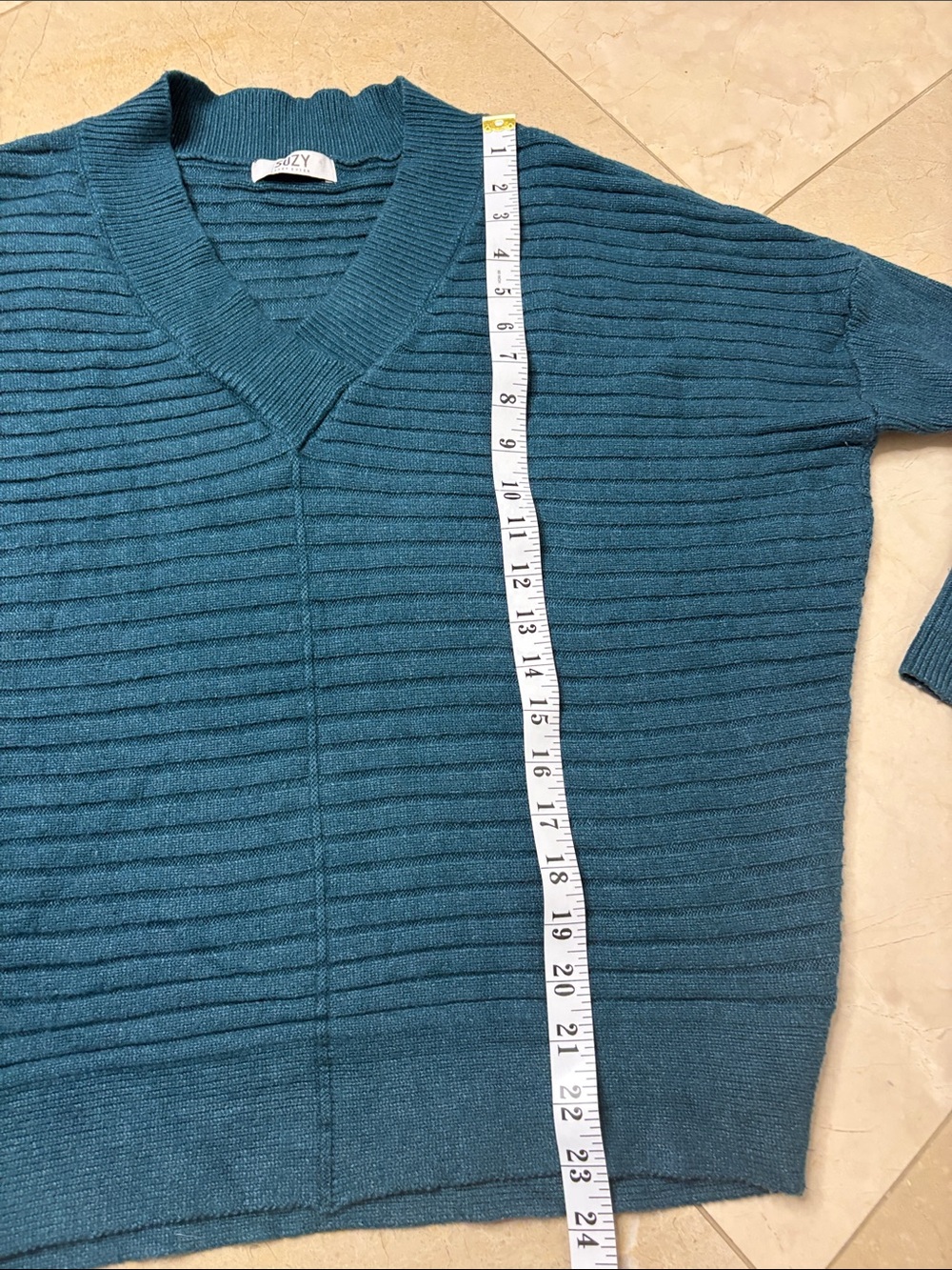 ⭐️ Suzy Shier Teal V-Neck Oversized Drop Stitch Ribbed Sweater - size Small - Picture 8 of 10